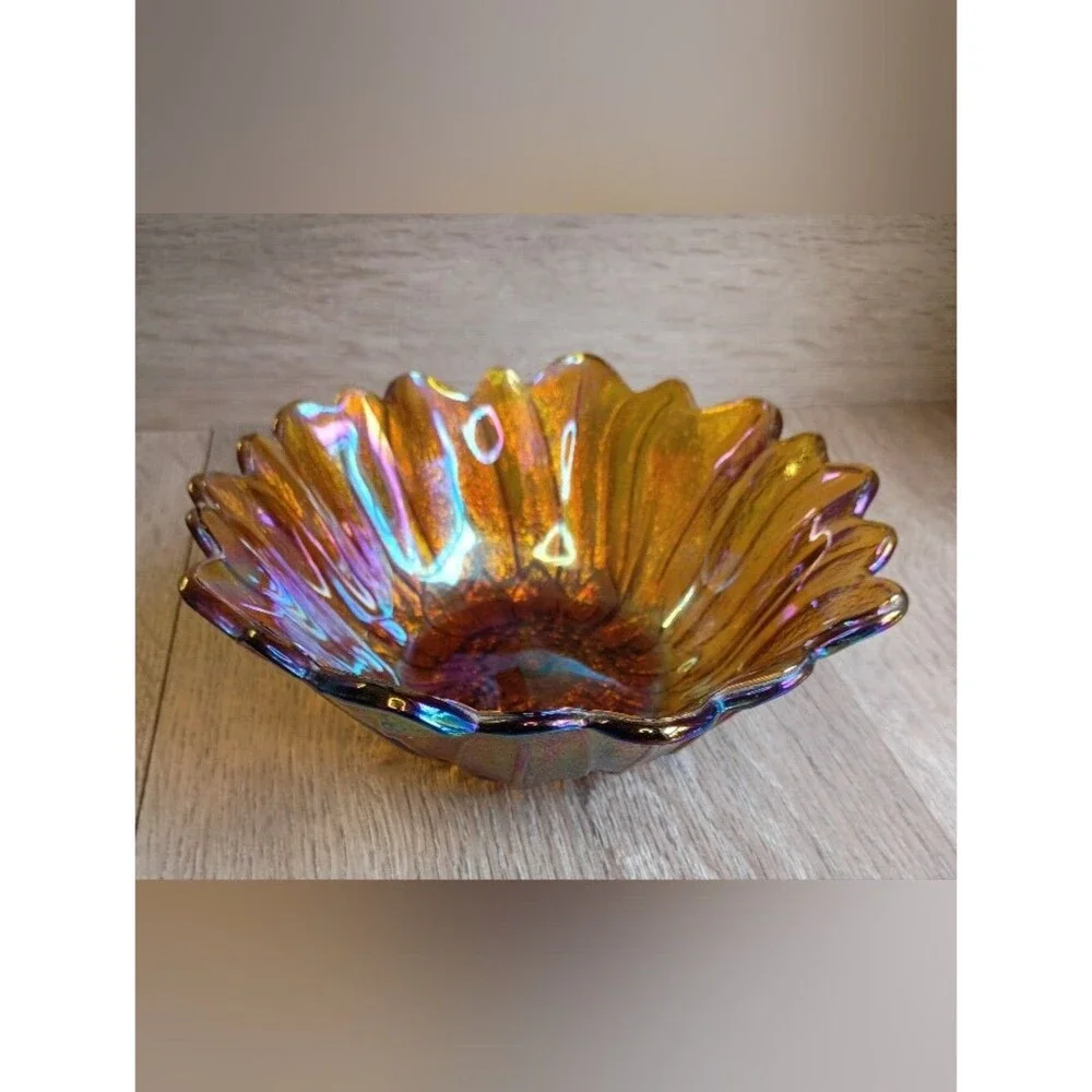 Indiana Glass Sunflower Candy Dish Glass Lily Pons 70's Iridescent